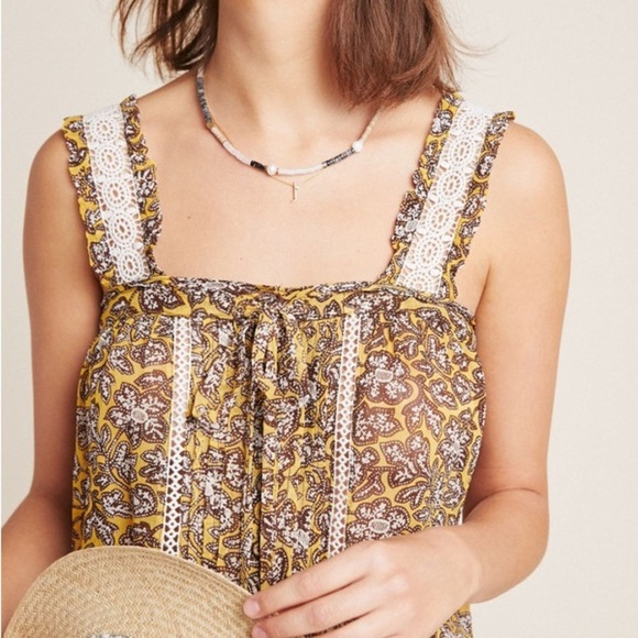 ANTHROPOLOGIE Bardot Blouse in Yellow Multi - Picture 4 of 12